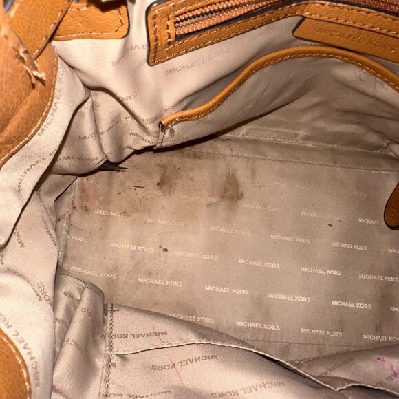 Michael Kors Hamilton Brown Leather Double Strap Shoulder Bag Gold‎ Hardware - Picture 8 of 9